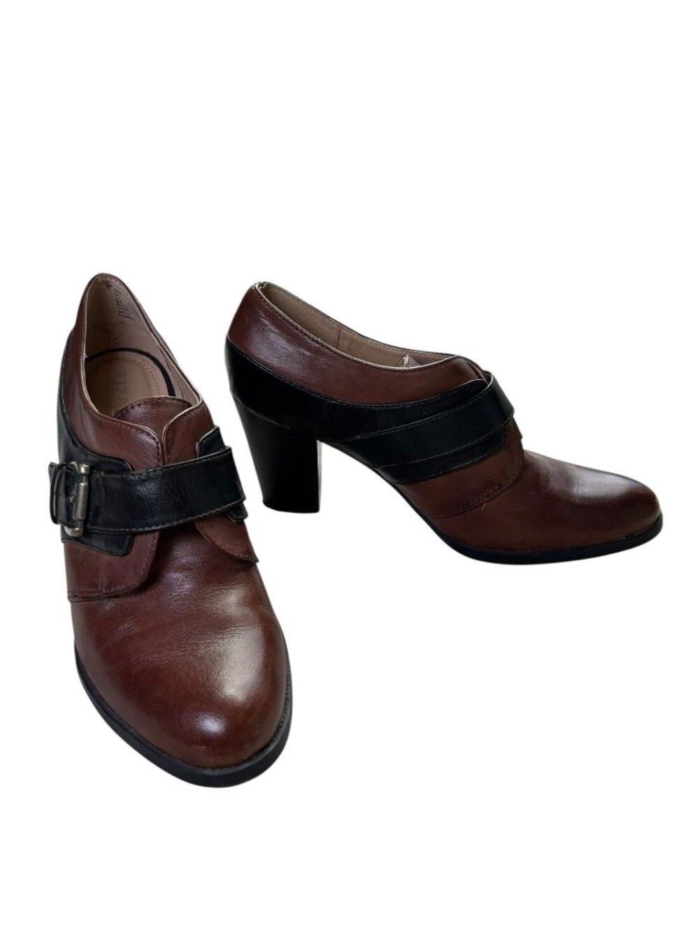 Liz & Co Chelsea Ankle Boots Buckle Heels Two Tone Brown Black Womens Sz 9 M
